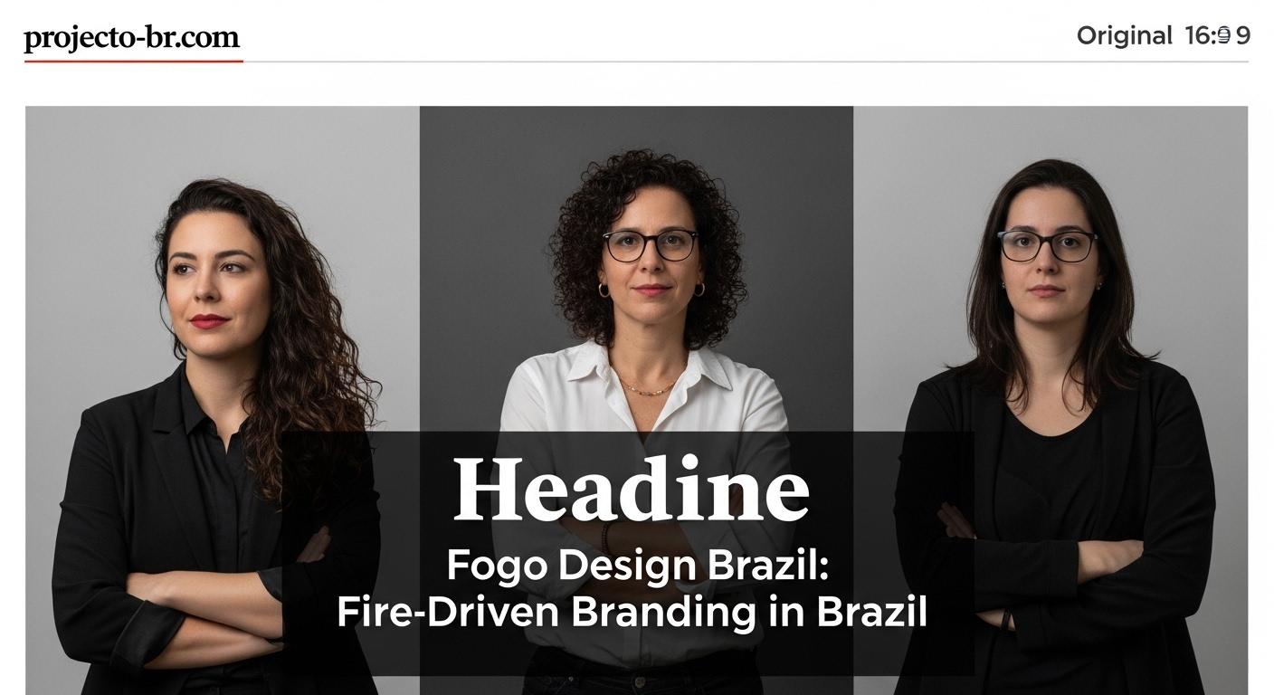 Interior of a Brazilian design studio featuring warm lighting and fire-inspired branding.