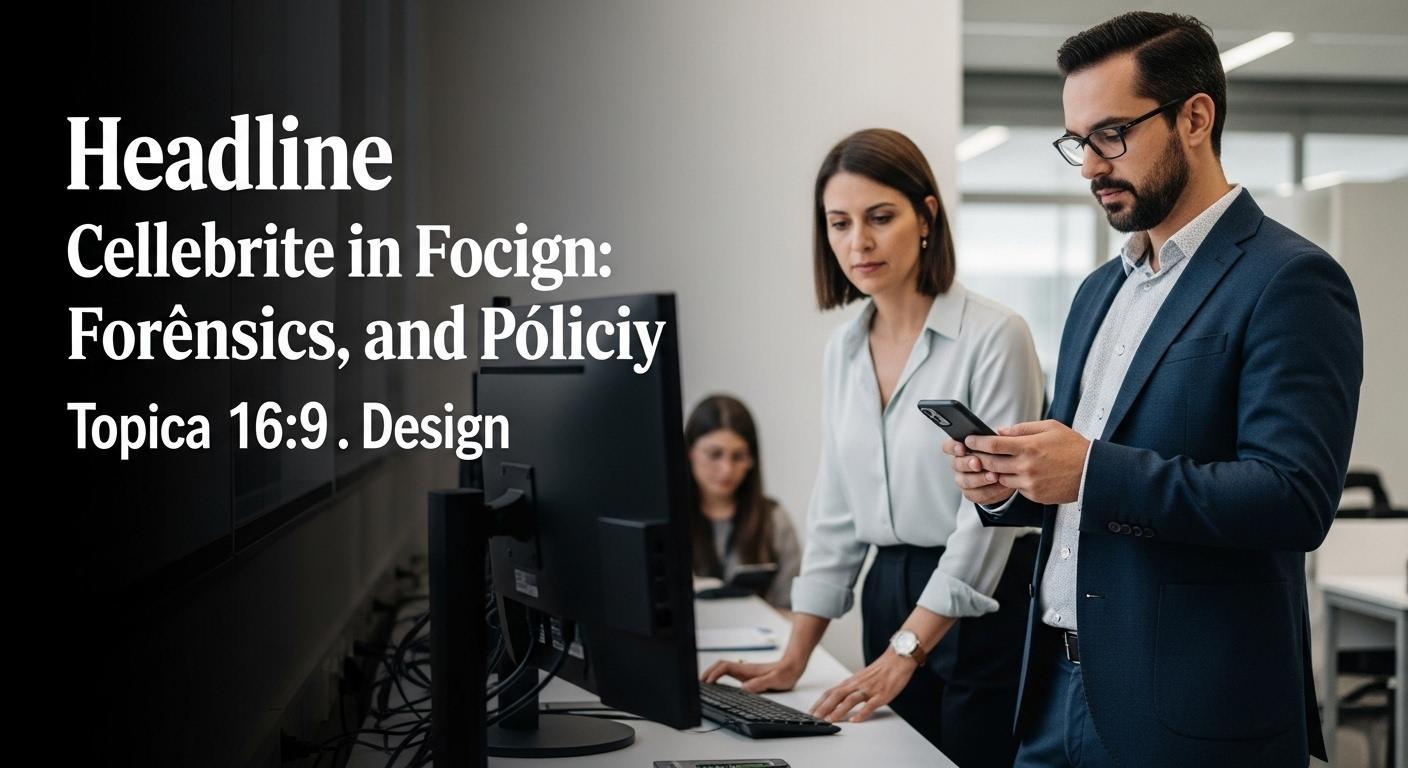 Design-oriented infographic illustrating Cellebrite DI updates with AI, Corellium, and drone-forensics components, amid